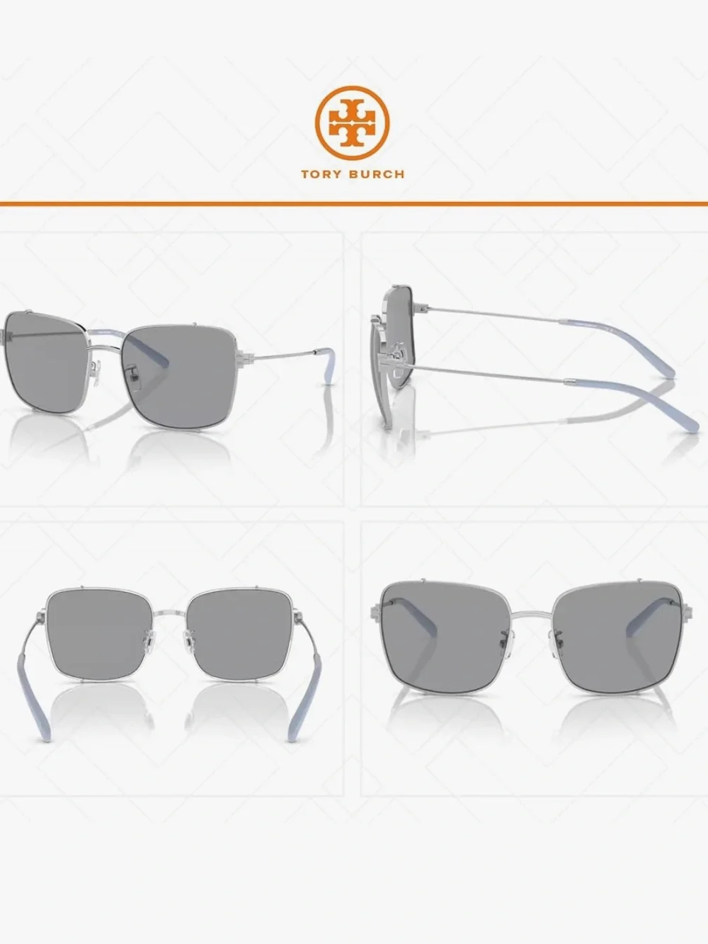 NEW Tory Burch Eleanor Rectangular Sunglasses TY6104 Silver/Light Blue with Case